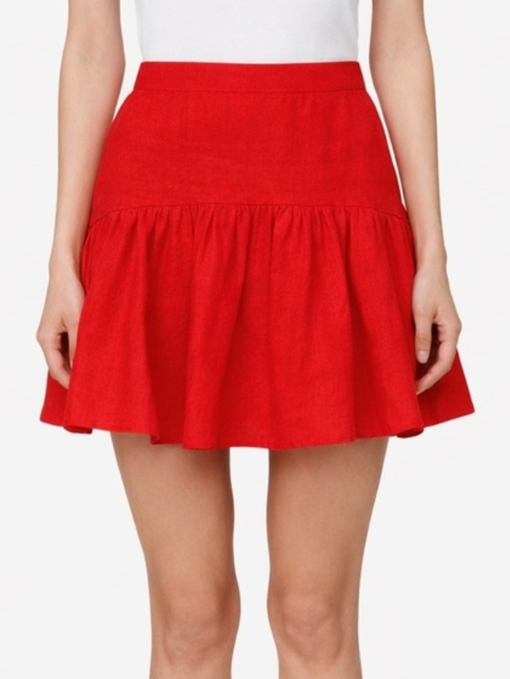 New ..AVEC LES FILLES Red Linen Blend Mini Skirt....Size 10